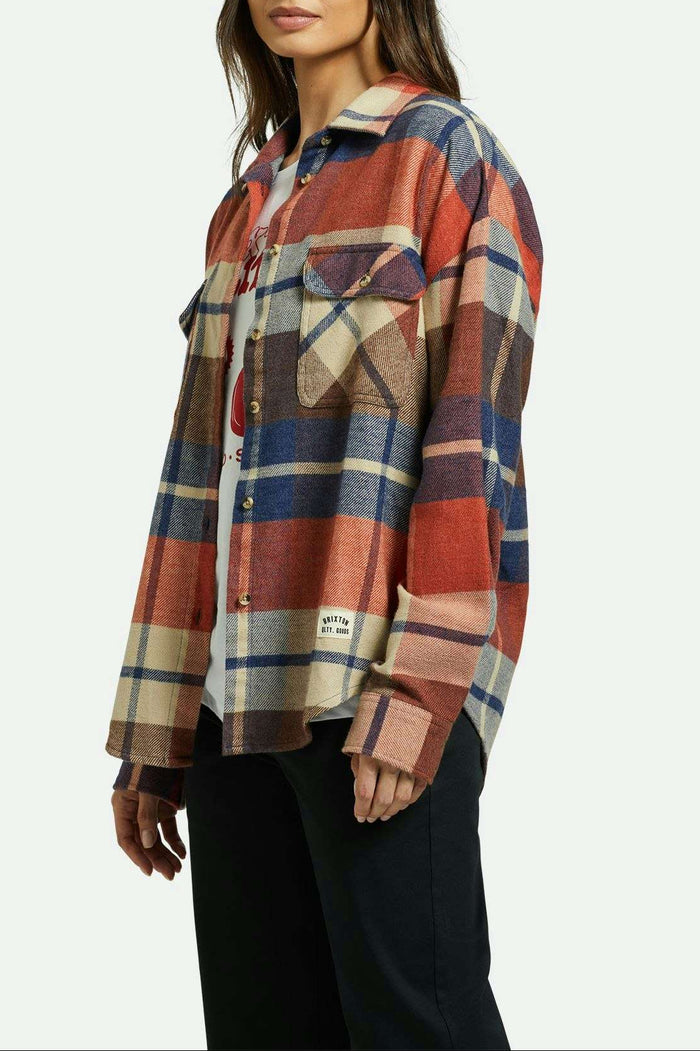 Women's Side Fit | Bowery Women's Classic L/S Flannel - Navy/Mars Red/Whitecap