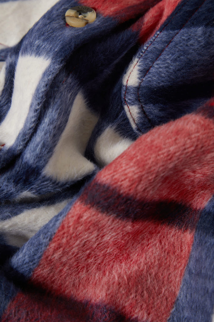 Women's Bowery Women's Soft Brushed Flannel in the color Adrenaline Rush/Navy - Additional Laydown image