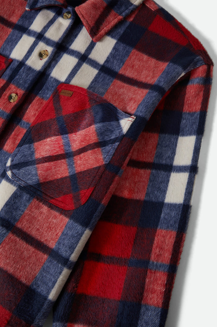 Women's Bowery Women's Soft Brushed Flannel in the color Adrenaline Rush/Navy - Additional Laydown image