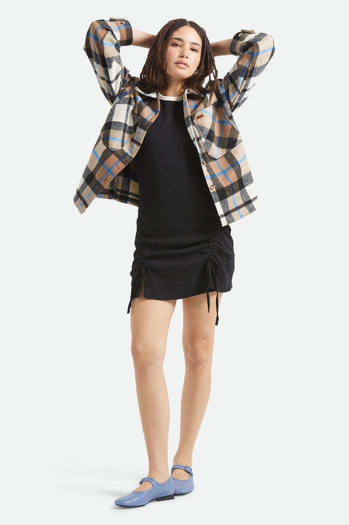 Women's Bowery Women's Soft Brushed Flannel in the color Washed Black/Sand - Additional Fit image