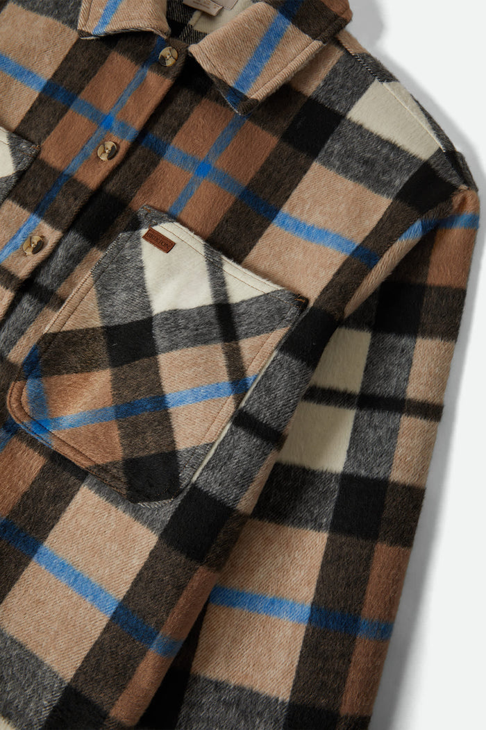 Women's Bowery Women's Soft Brushed Flannel in the color Washed Black/Sand - Additional Laydown image