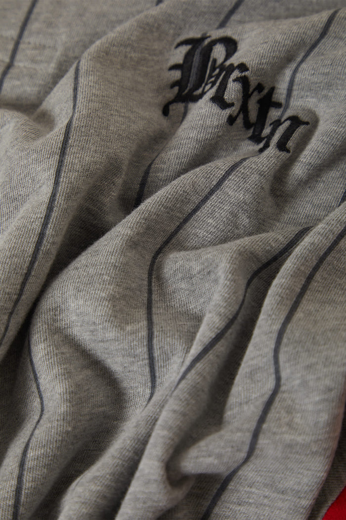 Men's Boxy Short Sleeve Baseball T-Shirt in the color Heather Grey/Adrenaline Rush - Additional Laydown image