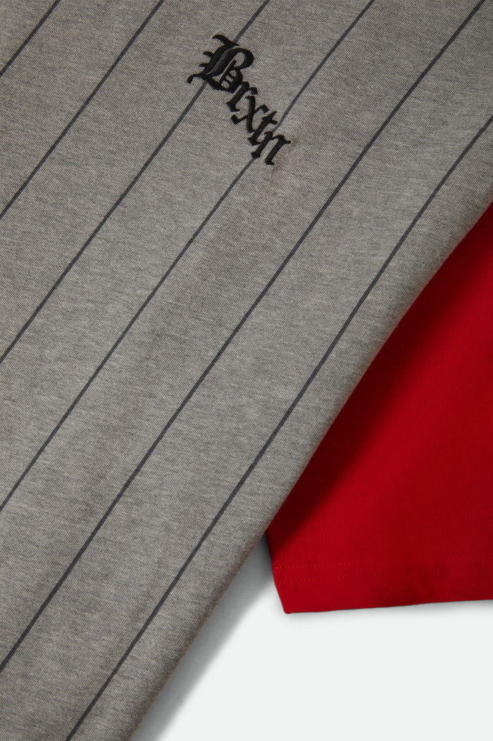 Men's Boxy Short Sleeve Baseball T-Shirt in the color Heather Grey/Adrenaline Rush - Additional Laydown image