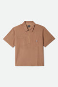 Men's Brakeman Half Zip Short Sleeve Shirt in the color Brown/Tan Stripe - Front Product Laydown Image