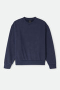 Men's Brixton Baseline Crew Fleece in the color Washed Navy Vintage Wash - Front Product Laydown Image