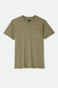 Men's Brixton Baseline Pocket T-Shirt in the color Olive Surplus Vintage Wash - Front Product Laydown Image