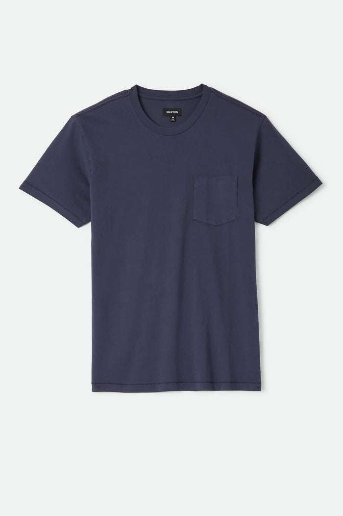 Men's Brixton Baseline Pocket T-Shirt in the color Washed Navy Vintage Wash - Front Product Laydown Image