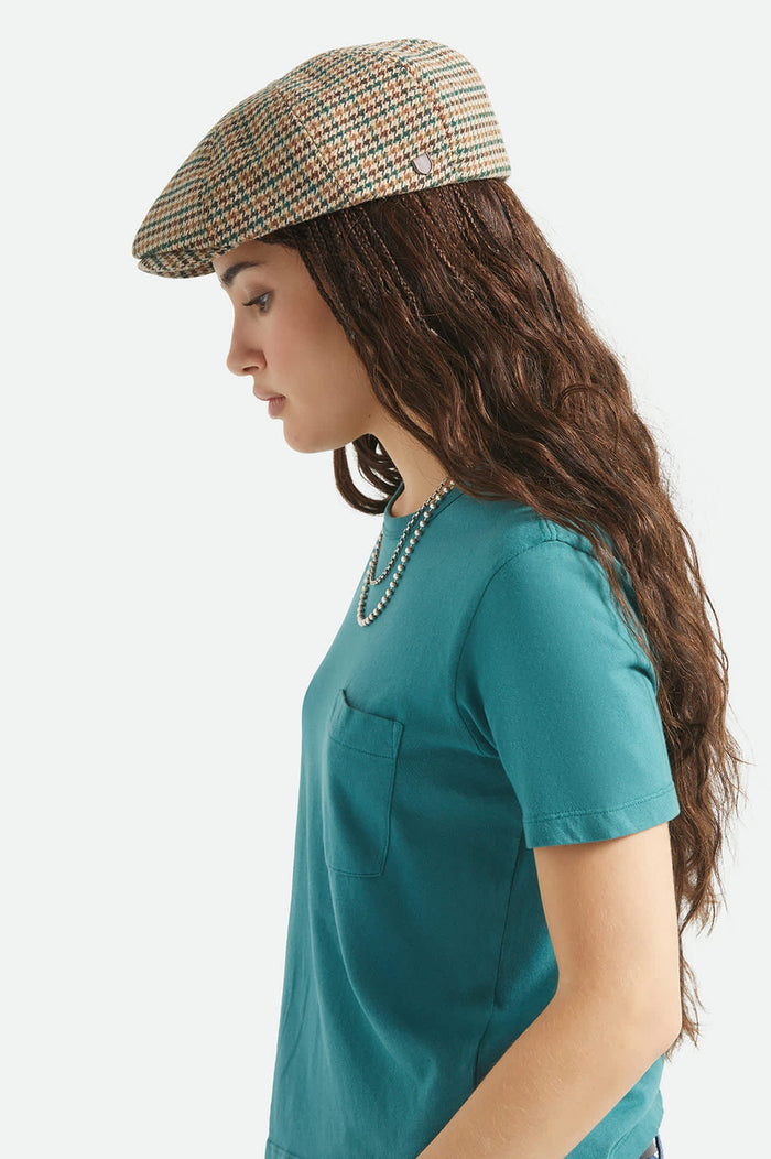 Unisex Brood Newsboy Cap in the color Dusted Ochre/Khaki/Verdant Green - Women's Side View