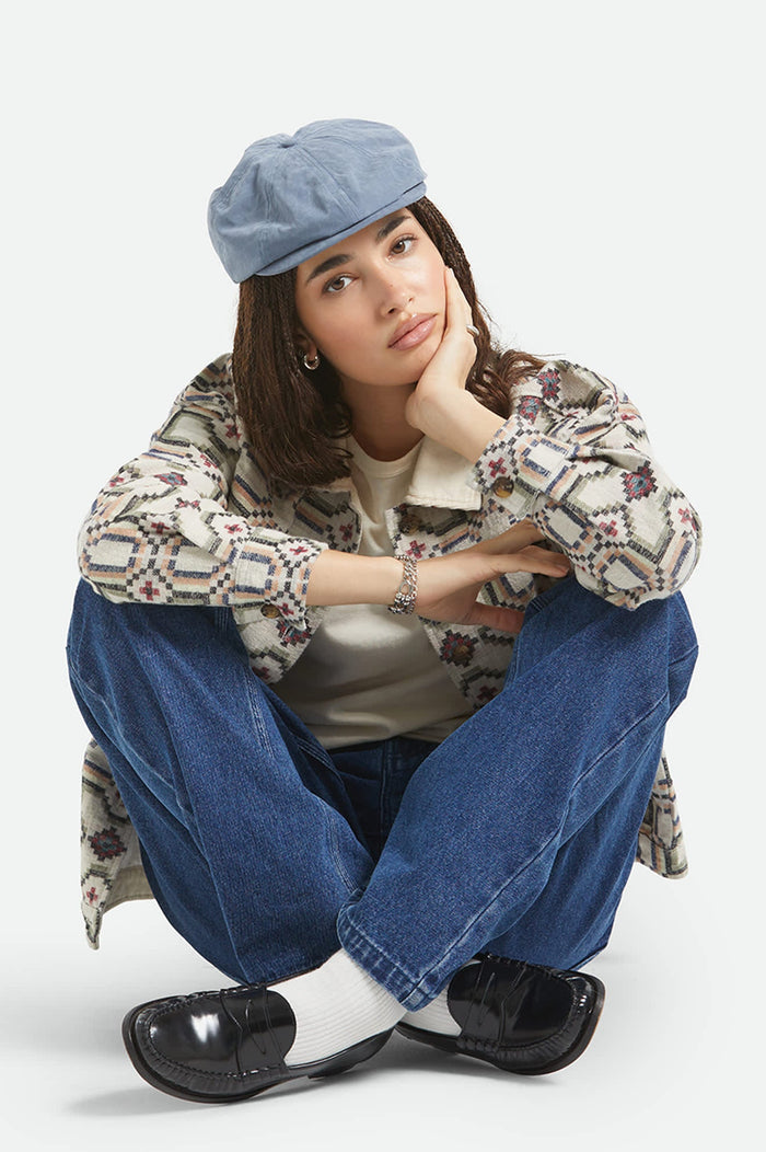 Unisex Brood Newsboy Cap in the color Slate Blue Brushed Satin - Additional Fit image