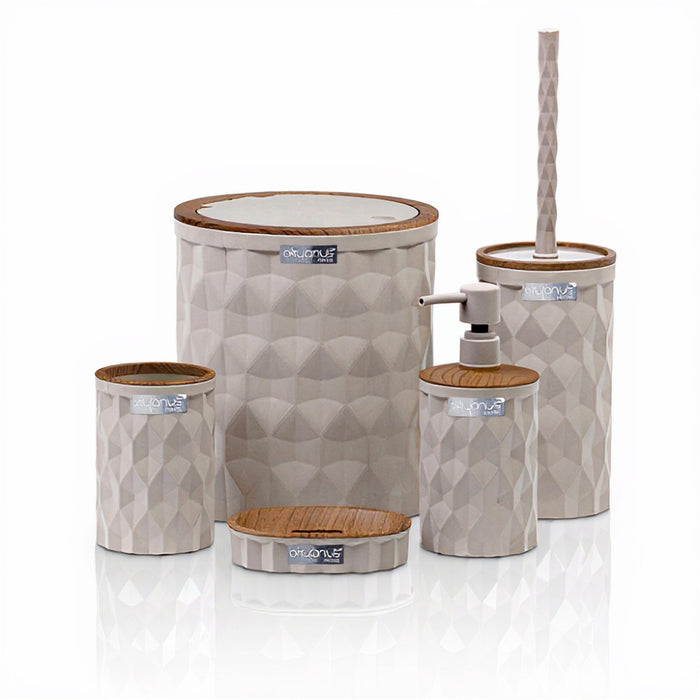 Brown 5 Piece Acrylic Bathroom Set with 7.5 L Bin & Dispenser