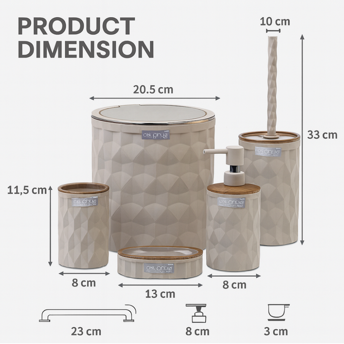Okyanus bathroom set Plastic dimensions specs