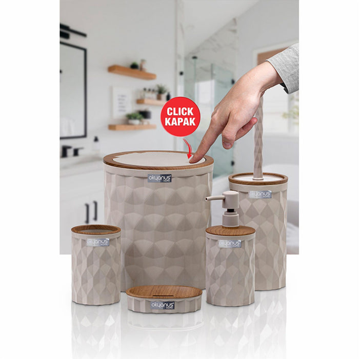 Brown 5 Piece Acrylic Bathroom Set with 7.5 L Bin & Dispenser