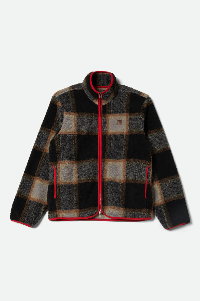 Men's Buffalo Plaid Sherpa Full Zip in the color Black/Cream - Front Product View