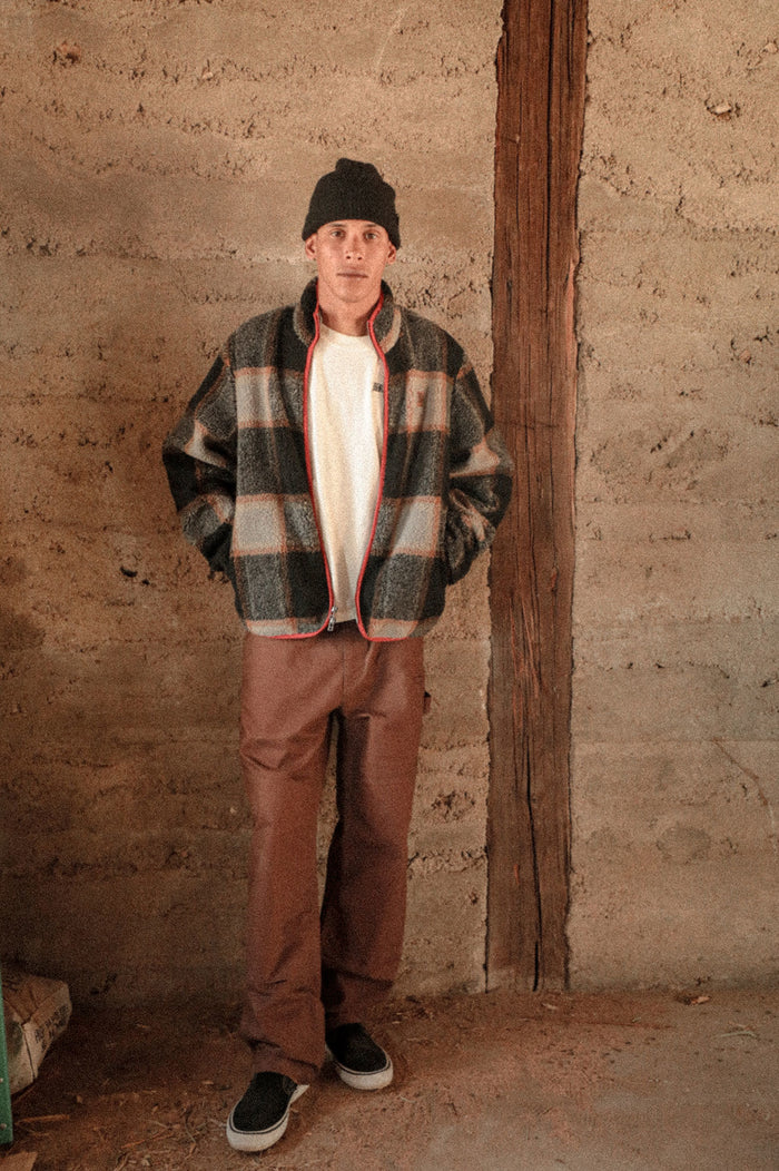 Buffalo Plaid Sherpa Full Zip Jacket - Black/Cream