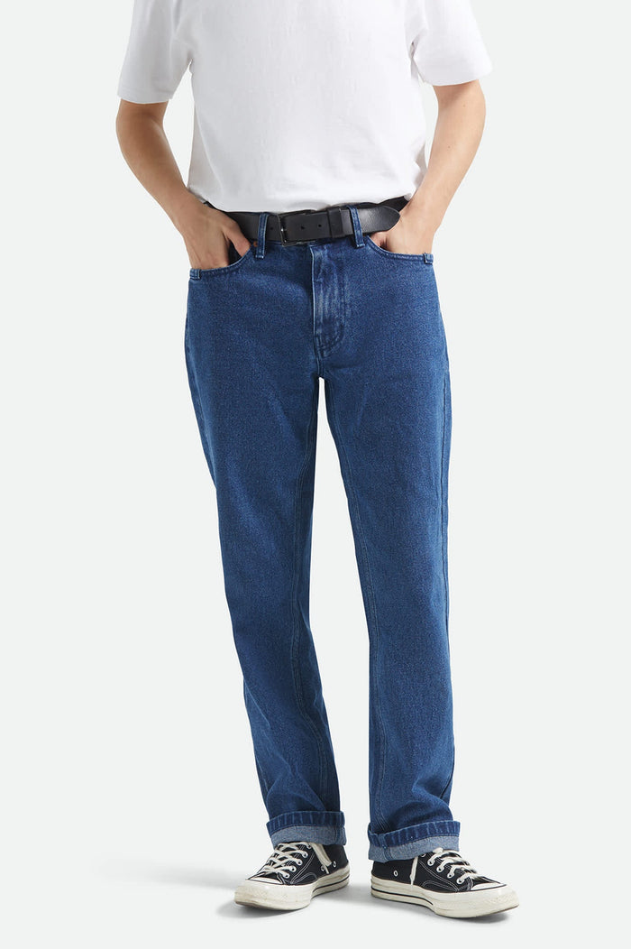 Men's Builders 5-Pocket Pant in the color Medium Wash Denim - Men's Front View
