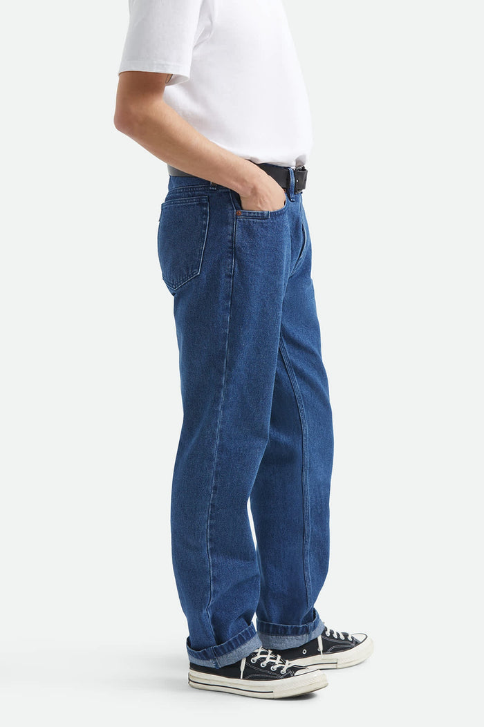 Men's Builders 5-Pocket Pant in the color Medium Wash Denim - Additional Fit image