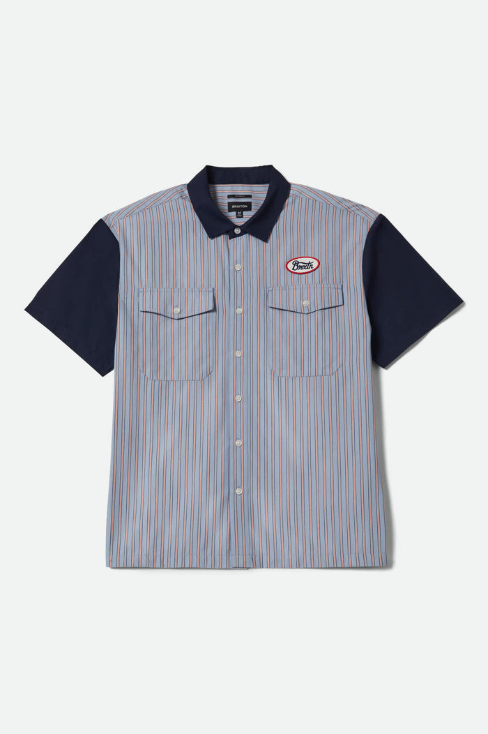 Men's Builders Olson Short Sleeve Shirt in the color Blue Aura Stripe - Front Product View