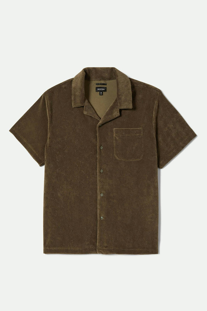 Men's Bunker French Terry Cloth S/S Camp Collar Shirt in the color Ivy Green - Front Product View