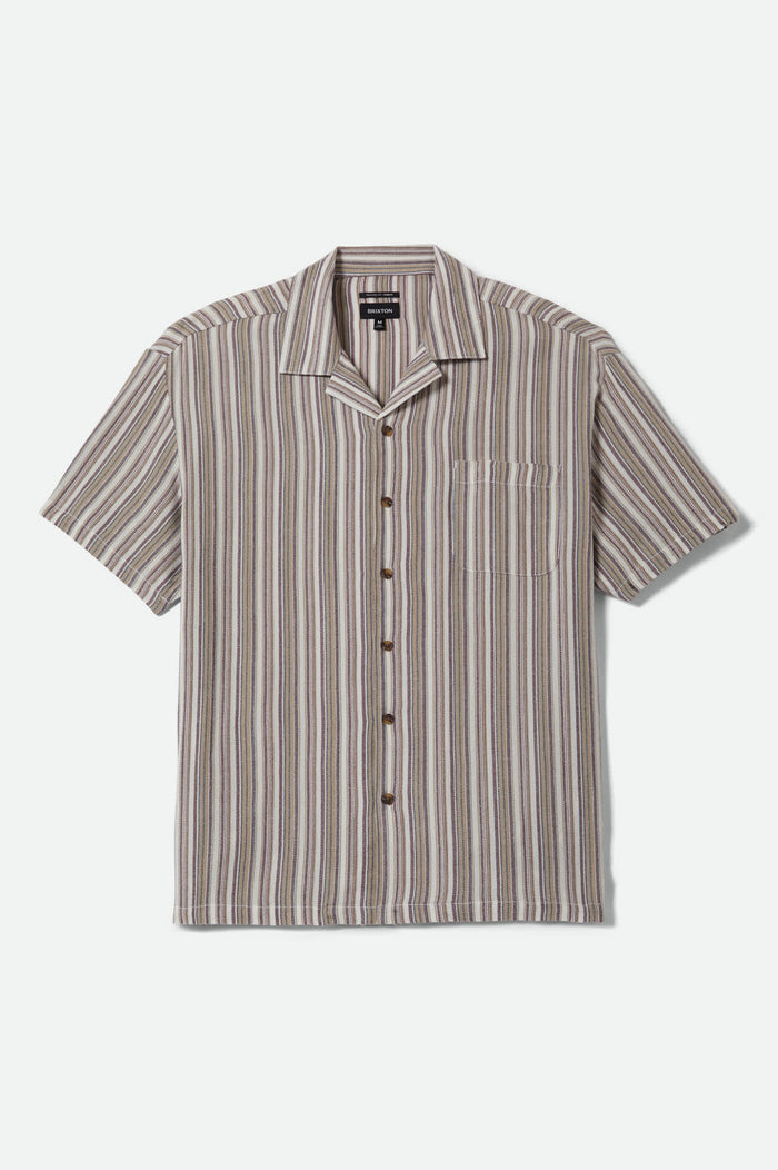 Men's Bunker Twisted Stripe Short Sleeve Camp Collar Shirt in the color Robust Red - Front Product View
