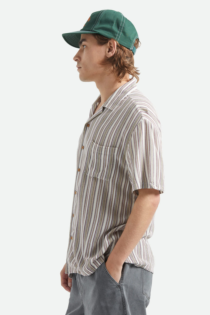 Men's Bunker Twisted Stripe Short Sleeve Camp Collar Shirt in the color Robust Red - Men's Side View