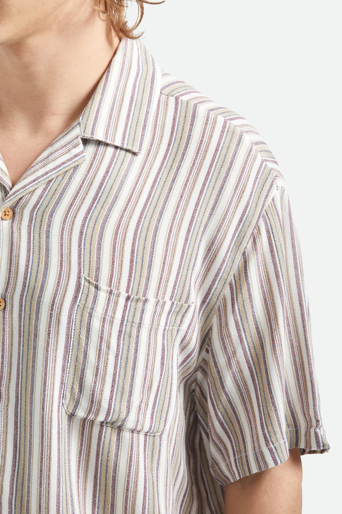 Men's Bunker Twisted Stripe Short Sleeve Camp Collar Shirt in the color Robust Red - Additional Fit image