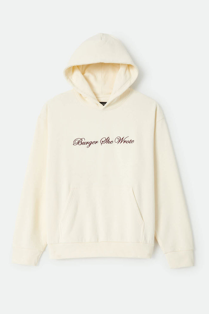 Men's Burger She Wrote Hood in the color Natural - Front Product Laydown Image