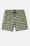 Men's Burger She Wrote Hybrid Short in the color Black/Green Tile - Front Product Laydown Image