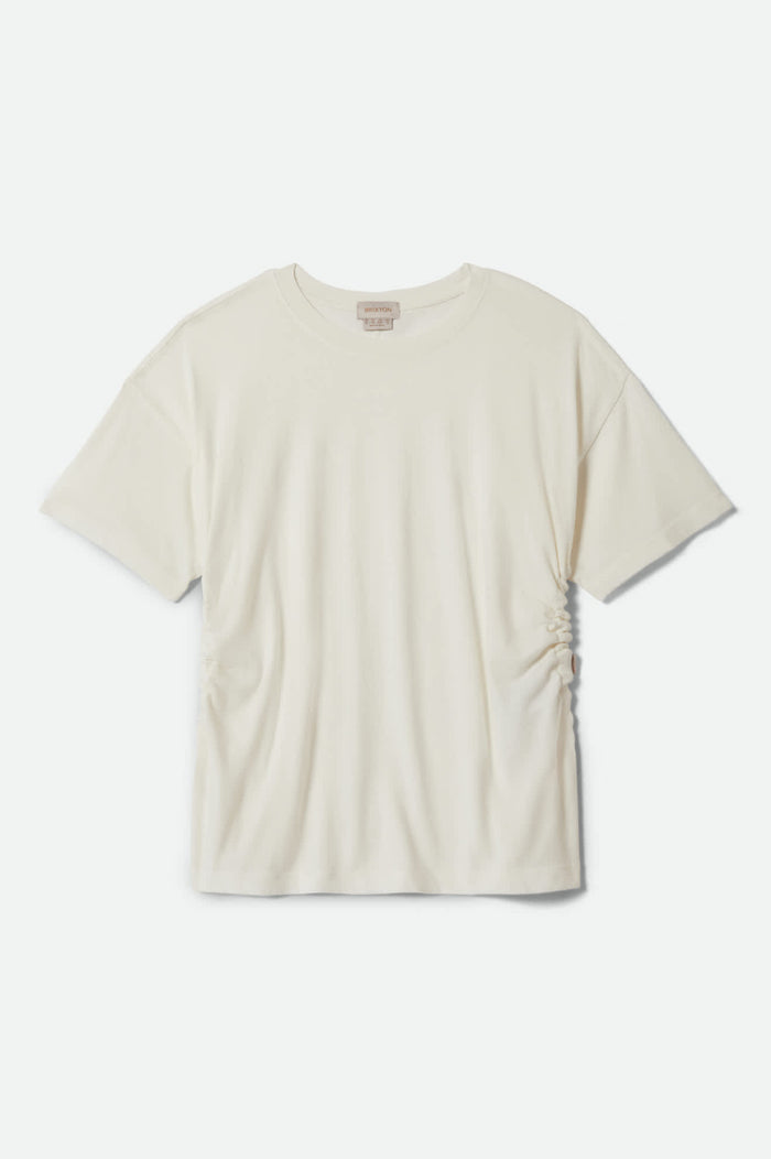 Women's Carefree Organic Garment Dye Cinch T-Shirt in the color Off White - Front Product View