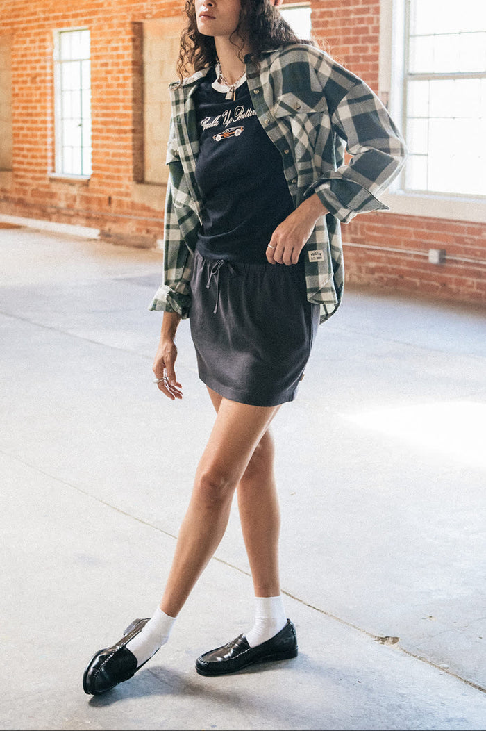 Women's Carefree Organic Garment Dye Lounge Skirt in the color Black - Women's Lifestyle image
