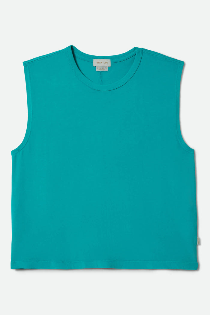 Women's Carefree Organic Garment Dye Muscle Tank in the color Retro Green - Front Product View