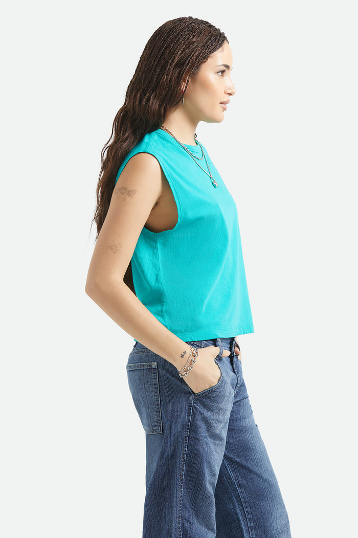 Women's Carefree Organic Garment Dye Muscle Tank in the color Retro Green - Additional Fit image