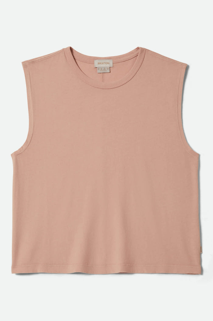 Women's Carefree Organic Garment Dye Muscle Tank in the color Silver Pink - Front Product View