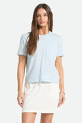 Women's Carefree Organic Garment Dye Perfect T-Shirt in the color Blue Aura - Women's Front Fit Image