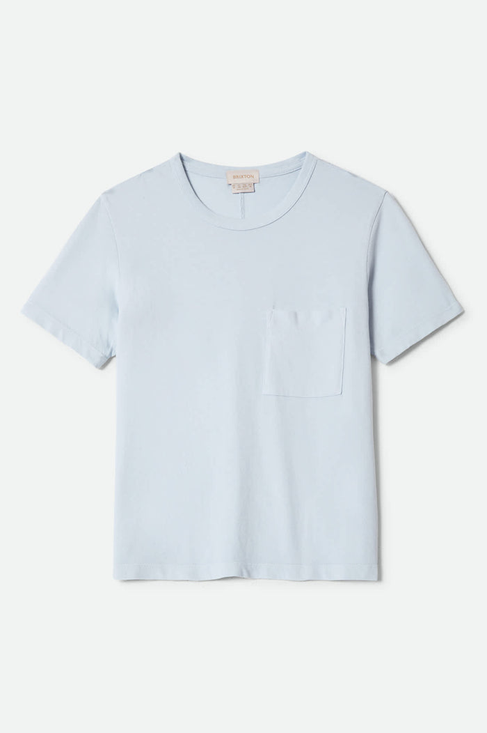 Women's Carefree Organic Garment Dye Perfect T-Shirt in the color Blue Aura - Front Product Laydown Image