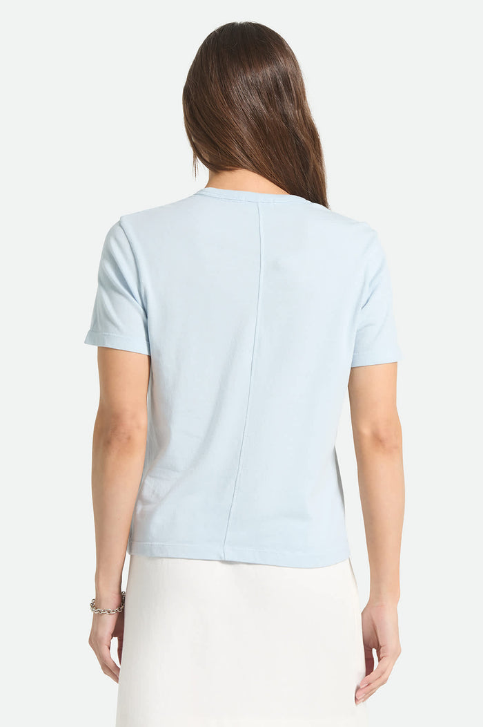 Women's Carefree Organic Garment Dye Perfect T-Shirt in the color Blue Aura - Women's Back View