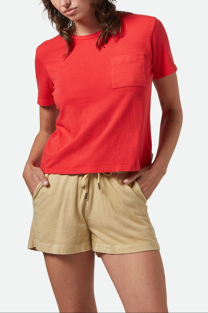 Women's Carefree Organic Garment Dye Perfect T-Shirt in the color Crimson - Women's Front View