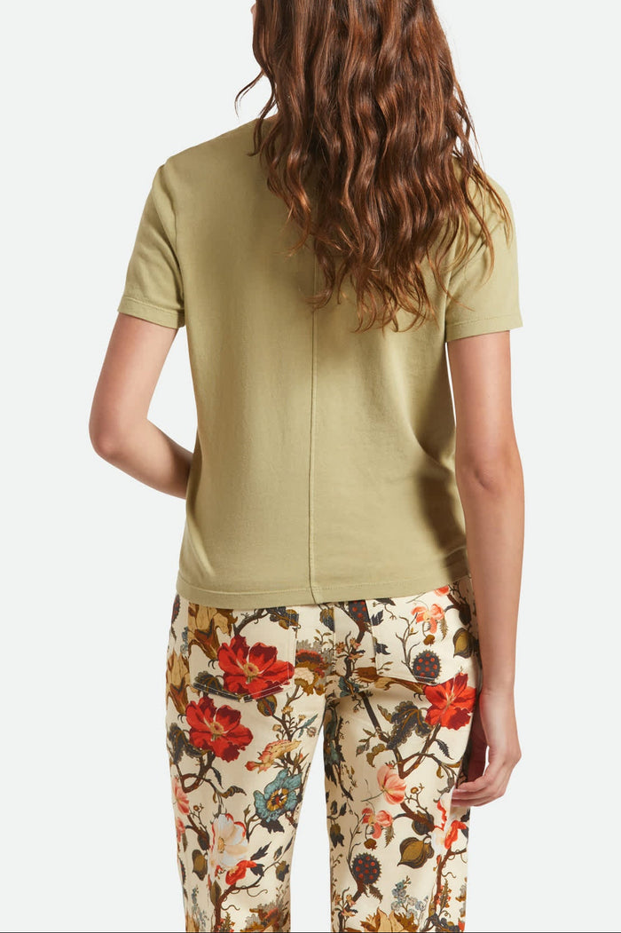 Women's Carefree Organic Garment Dye Perfect T-Shirt in the color Elm - Women's Back View