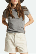 Brixton Women's Carefree Organic Garment Dye Slim Crew T-Shirt - Washed Black | Front fit