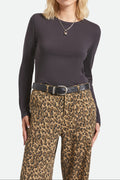Women's Carefree Organic Garment Dye Slim L/S T-Shirt in the color Black - Women's Front View