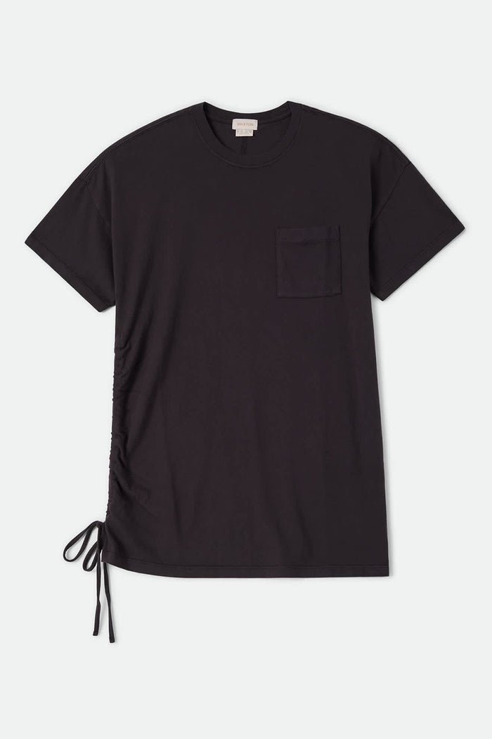 Women's Carefree Organic Garment Dye T-Shirt Dress in the color Black - Front Product Laydown Image