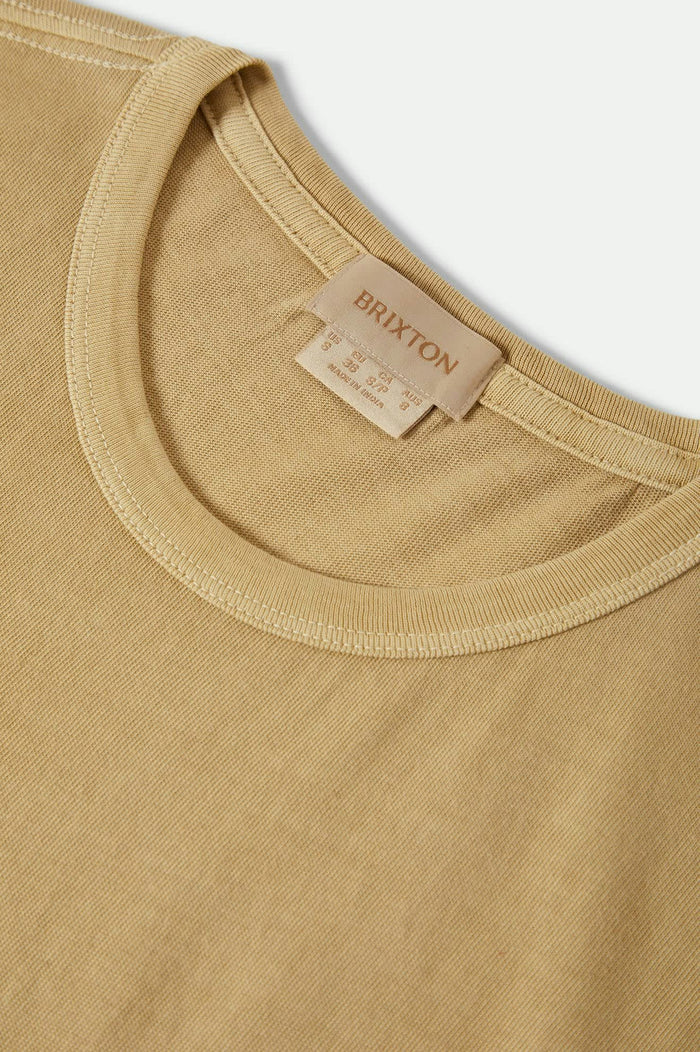 Women's Carefree Organic Garment Dyed Muscle Tank in the color Pale Khaki - Additional Laydown image