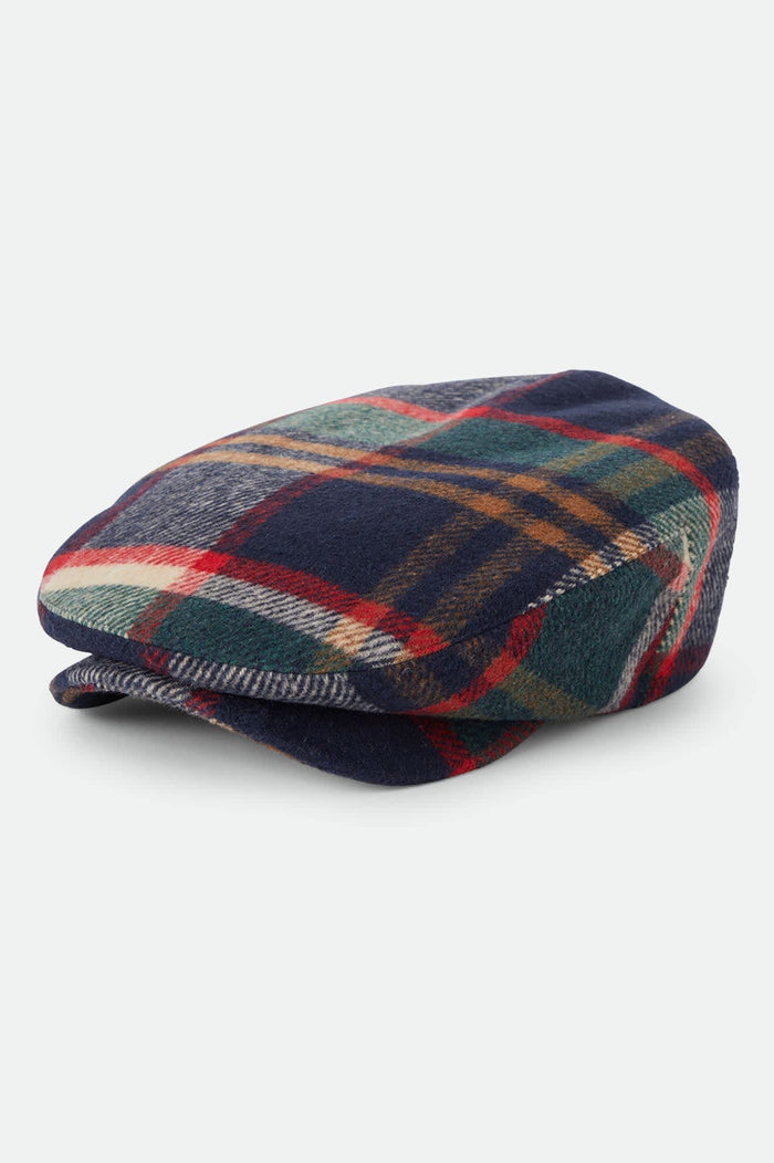 Unisex Century Barrel Snap Cap in the color Navy/Green/Red/Cream - Front Product Laydown Image