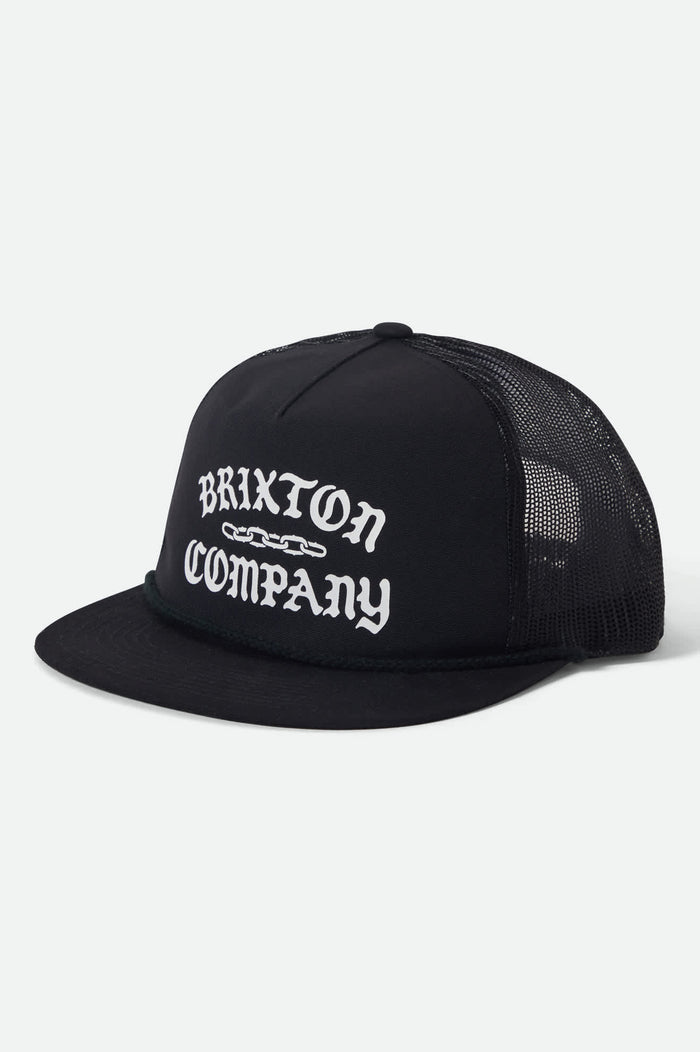 Unisex Chains NetPlus Trucker Hat in the color Black/Black - Front Product View