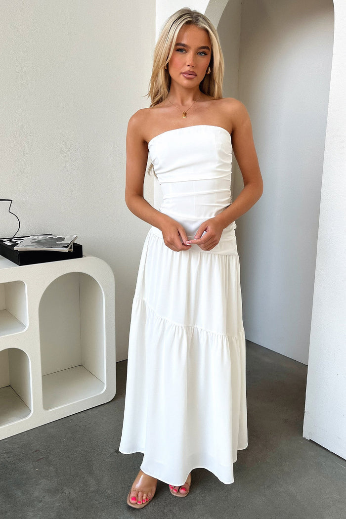 Charlotte Strapless Maxi Dress - White