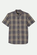 Men's Charter Linen Blend S/S Shirt in the color Charcoal/Beige Plaid - Front Product View