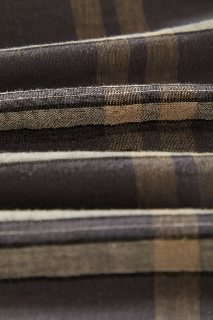 Men's Charter Linen Blend S/S Shirt in the color Charcoal/Beige Plaid - Additional Laydown image