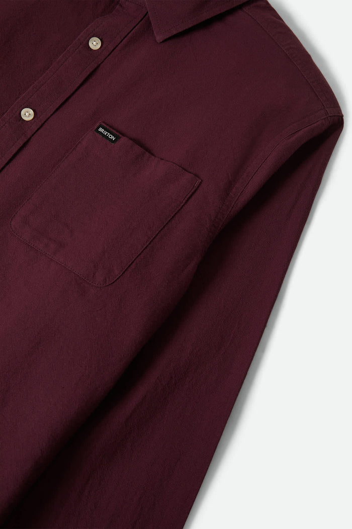 Men's Charter Long Sleeve Shirt in the color Port - Additional Laydown image