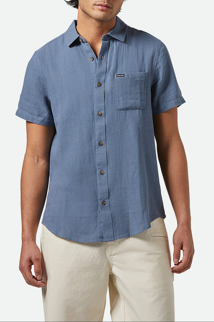 Charter Organic Cotton Linen Blend S/S Shirt - Azure Blue