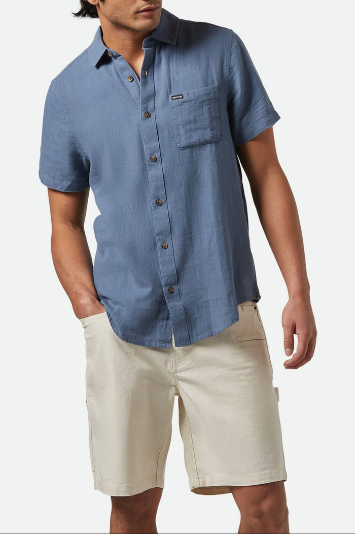 Charter Organic Cotton Linen Blend S/S Shirt - Azure Blue