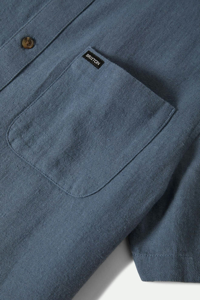 Men's Charter Organic Cotton Linen Blend S/S Shirt in the color Azure Blue - Additional Laydown image